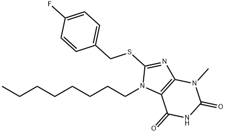 8-[(4-fluorophenyl)methylsulfanyl]-3-methyl-7-octylpurine-2,6-dione Struktur