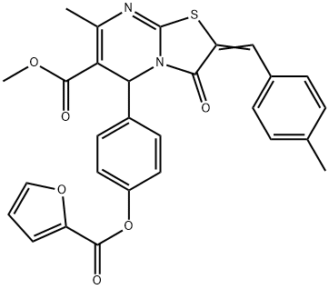 methyl (2E)-5-[4-(furan-2-carbonyloxy)phenyl]-7-methyl-2-[(4-methylphenyl)methylidene]-3-oxo-5H-[1,3]thiazolo[3,2-a]pyrimidine-6-carboxylate Struktur