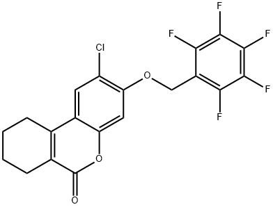 2-chloro-3-[(2,3,4,5,6-pentafluorophenyl)methoxy]-7,8,9,10-tetrahydrobenzo[c]chromen-6-one Struktur