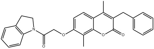 3-benzyl-7-[2-(2,3-dihydroindol-1-yl)-2-oxoethoxy]-4,8-dimethylchromen-2-one Struktur