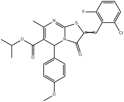 propan-2-yl (2Z)-2-[(2-chloro-6-fluorophenyl)methylidene]-5-(4-methoxyphenyl)-7-methyl-3-oxo-5H-[1,3]thiazolo[3,2-a]pyrimidine-6-carboxylate Struktur