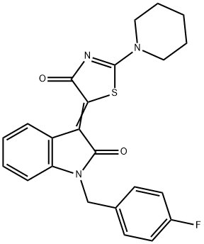 (5Z)-5-[1-[(4-fluorophenyl)methyl]-2-oxoindol-3-ylidene]-2-piperidin-1-yl-1,3-thiazol-4-one Struktur