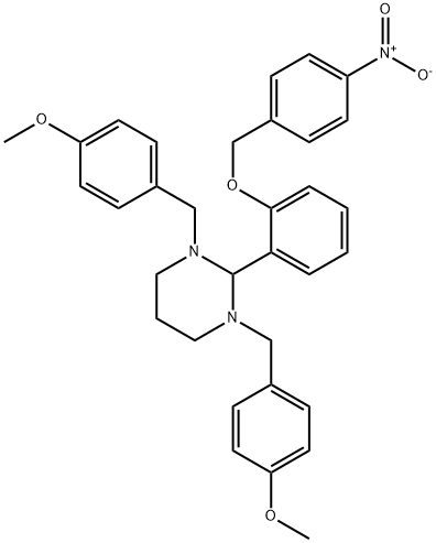 1,3-bis[(4-methoxyphenyl)methyl]-2-[2-[(4-nitrophenyl)methoxy]phenyl]-1,3-diazinane Struktur