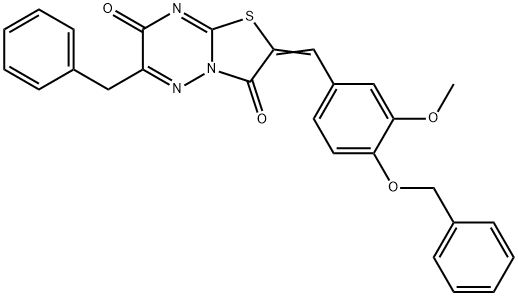 (2E)-6-benzyl-2-[(3-methoxy-4-phenylmethoxyphenyl)methylidene]-[1,3]thiazolo[3,2-b][1,2,4]triazine-3,7-dione Struktur