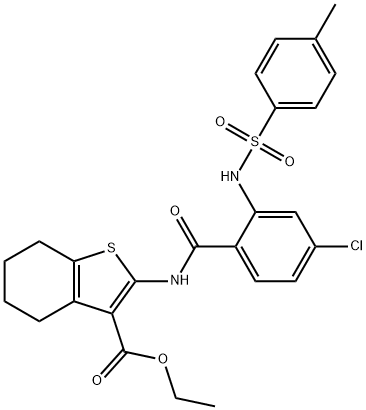 ethyl 2-[[4-chloro-2-[(4-methylphenyl)sulfonylamino]benzoyl]amino]-4,5,6,7-tetrahydro-1-benzothiophene-3-carboxylate Struktur