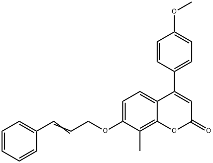 4-(4-methoxyphenyl)-8-methyl-7-[(E)-3-phenylprop-2-enoxy]chromen-2-one Struktur