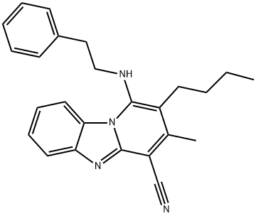 2-butyl-3-methyl-1-(2-phenylethylamino)pyrido[1,2-a]benzimidazole-4-carbonitrile Struktur