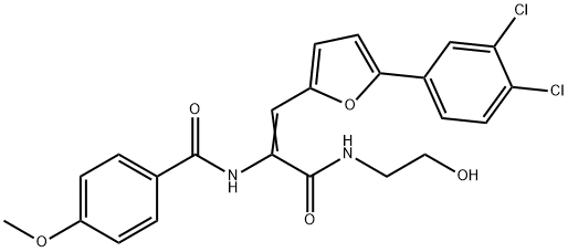 N-[(E)-1-[5-(3,4-dichlorophenyl)furan-2-yl]-3-(2-hydroxyethylamino)-3-oxoprop-1-en-2-yl]-4-methoxybenzamide Struktur