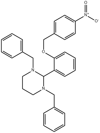 1,3-dibenzyl-2-[2-[(4-nitrophenyl)methoxy]phenyl]-1,3-diazinane Struktur