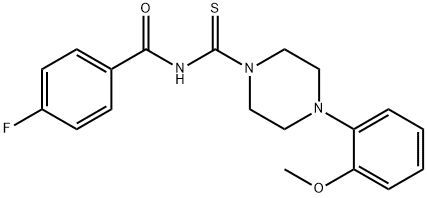 4-fluoro-N-[4-(2-methoxyphenyl)piperazine-1-carbothioyl]benzamide Struktur