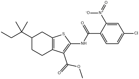 methyl 2-[(4-chloro-2-nitrobenzoyl)amino]-6-(2-methylbutan-2-yl)-4,5,6,7-tetrahydro-1-benzothiophene-3-carboxylate Struktur