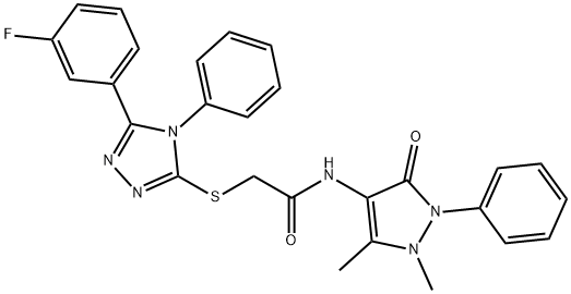 N-(1,5-dimethyl-3-oxo-2-phenylpyrazol-4-yl)-2-[[5-(3-fluorophenyl)-4-phenyl-1,2,4-triazol-3-yl]sulfanyl]acetamide Struktur