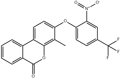 4-methyl-3-[2-nitro-4-(trifluoromethyl)phenoxy]benzo[c]chromen-6-one Struktur