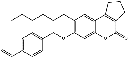 7-[(4-ethenylphenyl)methoxy]-8-hexyl-2,3-dihydro-1H-cyclopenta[c]chromen-4-one Struktur