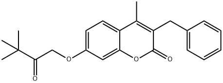 3-benzyl-7-(3,3-dimethyl-2-oxobutoxy)-4-methylchromen-2-one Struktur