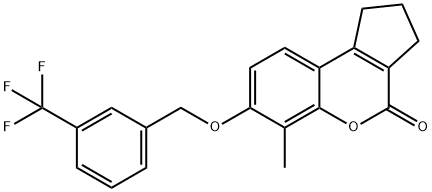 6-methyl-7-[[3-(trifluoromethyl)phenyl]methoxy]-2,3-dihydro-1H-cyclopenta[c]chromen-4-one Struktur