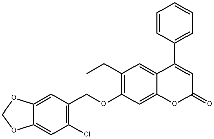 7-[(6-chloro-1,3-benzodioxol-5-yl)methoxy]-6-ethyl-4-phenylchromen-2-one Struktur