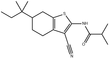 N-[3-cyano-6-(2-methylbutan-2-yl)-4,5,6,7-tetrahydro-1-benzothiophen-2-yl]-2-methylpropanamide Struktur