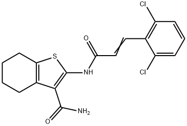 2-[[(E)-3-(2,6-dichlorophenyl)prop-2-enoyl]amino]-4,5,6,7-tetrahydro-1-benzothiophene-3-carboxamide Struktur