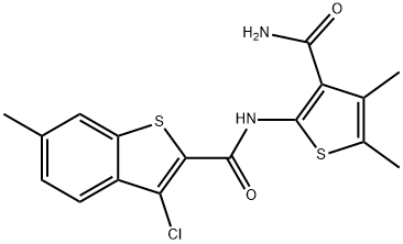 N-(3-carbamoyl-4,5-dimethylthiophen-2-yl)-3-chloro-6-methyl-1-benzothiophene-2-carboxamide Struktur