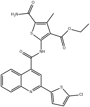 ethyl 5-carbamoyl-2-[[2-(5-chlorothiophen-2-yl)quinoline-4-carbonyl]amino]-4-methylthiophene-3-carboxylate Struktur