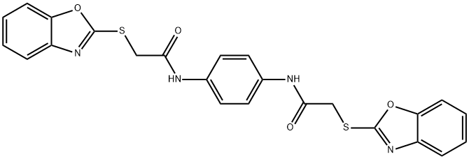 2-(1,3-benzoxazol-2-ylsulfanyl)-N-[4-[[2-(1,3-benzoxazol-2-ylsulfanyl)acetyl]amino]phenyl]acetamide Struktur