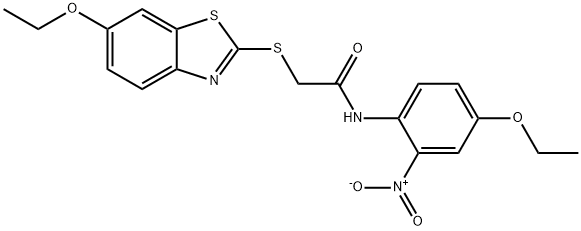 2-[(6-ethoxy-1,3-benzothiazol-2-yl)sulfanyl]-N-(4-ethoxy-2-nitrophenyl)acetamide Struktur