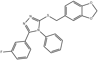 3-(1,3-benzodioxol-5-ylmethylsulfanyl)-5-(3-fluorophenyl)-4-phenyl-1,2,4-triazole Struktur