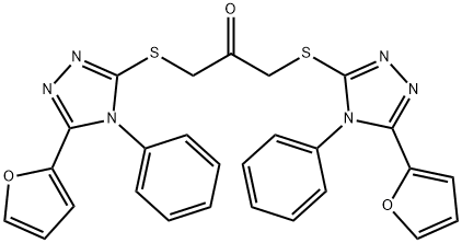 1,3-bis[[5-(furan-2-yl)-4-phenyl-1,2,4-triazol-3-yl]sulfanyl]propan-2-one Struktur