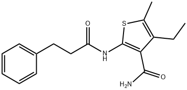 4-ethyl-5-methyl-2-(3-phenylpropanoylamino)thiophene-3-carboxamide Struktur