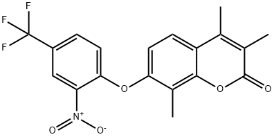 3,4,8-trimethyl-7-[2-nitro-4-(trifluoromethyl)phenoxy]chromen-2-one Struktur