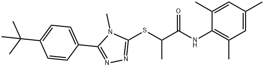 2-[[5-(4-tert-butylphenyl)-4-methyl-1,2,4-triazol-3-yl]sulfanyl]-N-(2,4,6-trimethylphenyl)propanamide Struktur