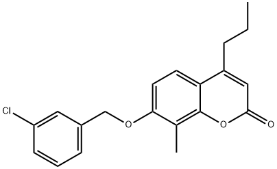 7-[(3-chlorophenyl)methoxy]-8-methyl-4-propylchromen-2-one Struktur