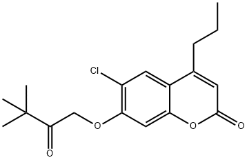 6-chloro-7-(3,3-dimethyl-2-oxobutoxy)-4-propylchromen-2-one Struktur