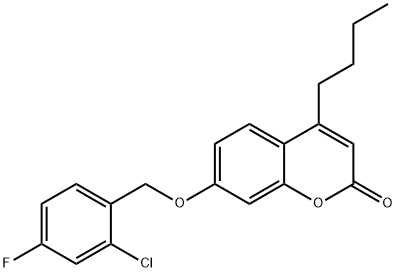 4-butyl-7-[(2-chloro-4-fluorophenyl)methoxy]chromen-2-one Struktur