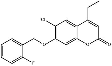 6-chloro-4-ethyl-7-[(2-fluorophenyl)methoxy]chromen-2-one Struktur