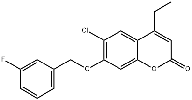 6-chloro-4-ethyl-7-[(3-fluorophenyl)methoxy]chromen-2-one Struktur