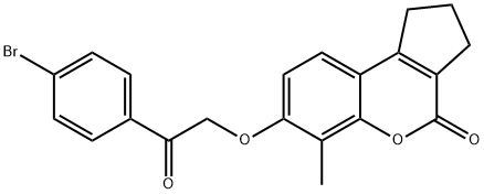 7-[2-(4-bromophenyl)-2-oxoethoxy]-6-methyl-2,3-dihydro-1H-cyclopenta[c]chromen-4-one Struktur