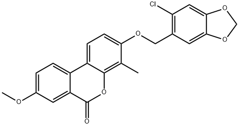 3-[(6-chloro-1,3-benzodioxol-5-yl)methoxy]-8-methoxy-4-methylbenzo[c]chromen-6-one Struktur