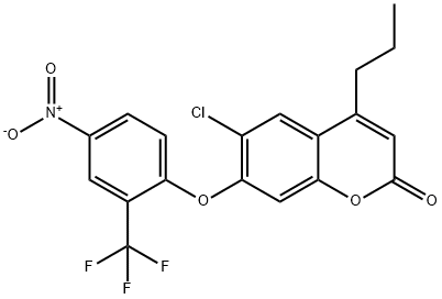 6-chloro-7-[4-nitro-2-(trifluoromethyl)phenoxy]-4-propylchromen-2-one Struktur