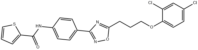 N-[4-[5-[3-(2,4-dichlorophenoxy)propyl]-1,2,4-oxadiazol-3-yl]phenyl]thiophene-2-carboxamide Struktur