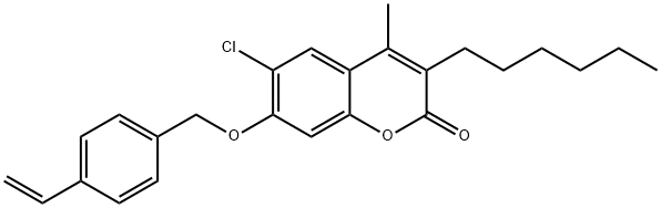 6-chloro-7-[(4-ethenylphenyl)methoxy]-3-hexyl-4-methylchromen-2-one Struktur