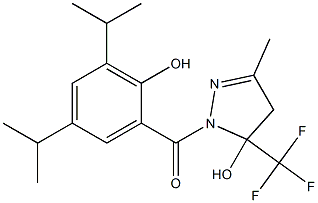 [2-hydroxy-3,5-di(propan-2-yl)phenyl]-[5-hydroxy-3-methyl-5-(trifluoromethyl)-4H-pyrazol-1-yl]methanone Struktur