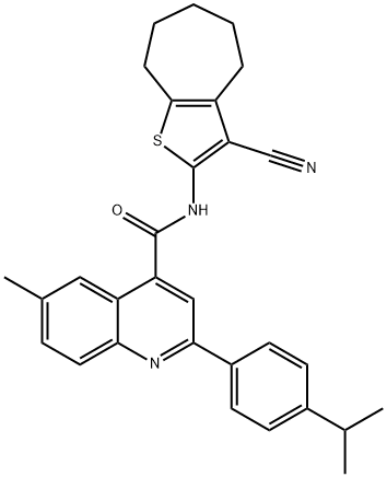 N-(3-cyano-5,6,7,8-tetrahydro-4H-cyclohepta[b]thiophen-2-yl)-6-methyl-2-(4-propan-2-ylphenyl)quinoline-4-carboxamide Struktur