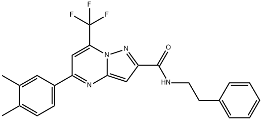 5-(3,4-dimethylphenyl)-N-(2-phenylethyl)-7-(trifluoromethyl)pyrazolo[1,5-a]pyrimidine-2-carboxamide Struktur