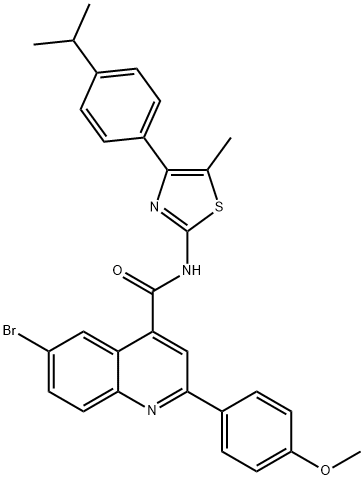 6-bromo-2-(4-methoxyphenyl)-N-[5-methyl-4-(4-propan-2-ylphenyl)-1,3-thiazol-2-yl]quinoline-4-carboxamide Struktur