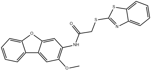 2-(1,3-benzothiazol-2-ylsulfanyl)-N-(2-methoxydibenzofuran-3-yl)acetamide Struktur