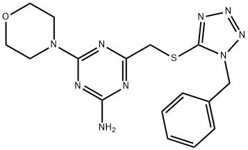 4-[(1-benzyltetrazol-5-yl)sulfanylmethyl]-6-morpholin-4-yl-1,3,5-triazin-2-amine Struktur