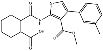 2-[[3-methoxycarbonyl-4-(3-methylphenyl)thiophen-2-yl]carbamoyl]cyclohexane-1-carboxylic acid Struktur