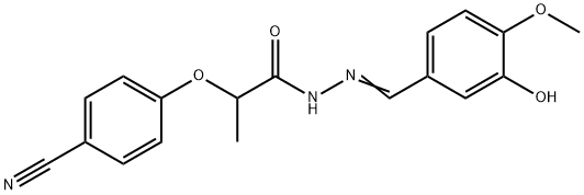 2-(4-cyanophenoxy)-N-[(E)-(3-hydroxy-4-methoxyphenyl)methylideneamino]propanamide Struktur